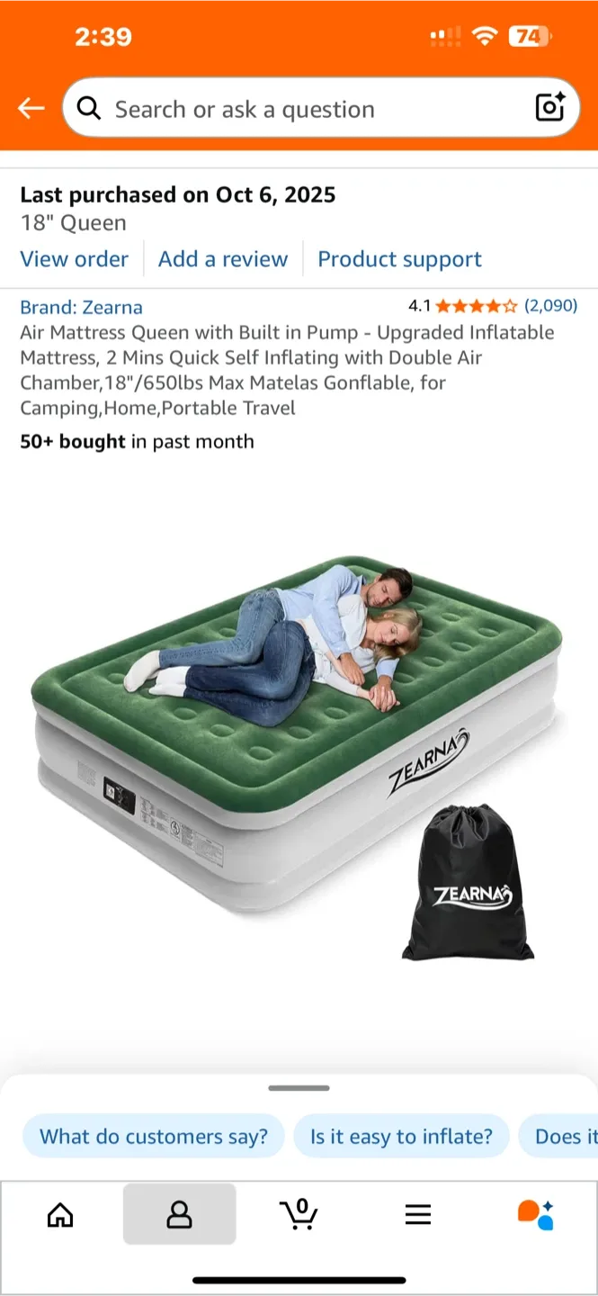 Zearna Queen Air Mattress w/ Built-in Pump