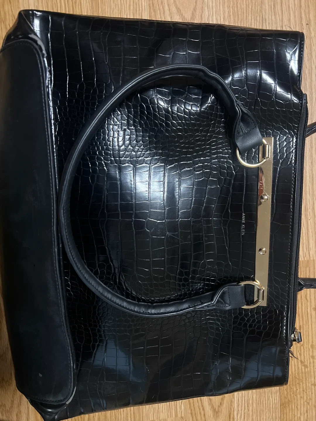 Anne Klein Black Croc Tote Bag