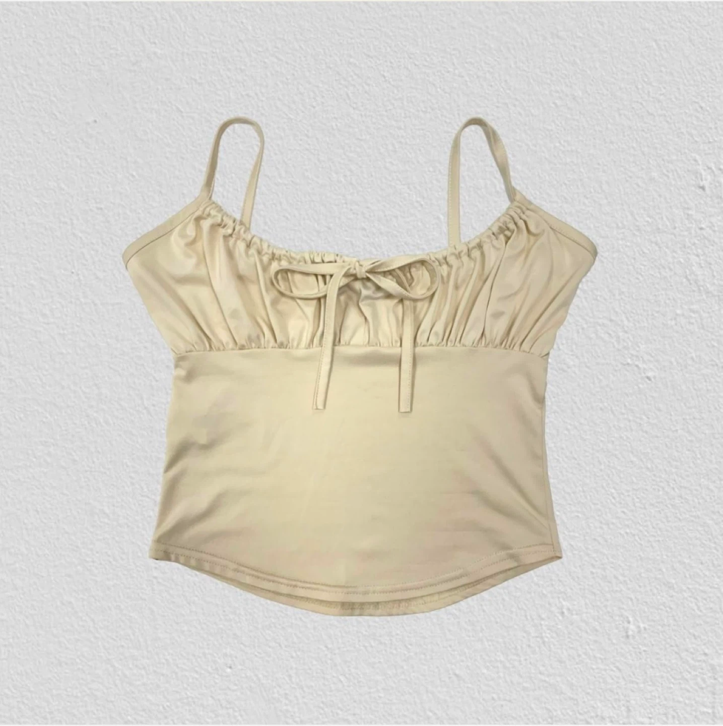 90’s Ruched Tie-Front Cami Top - Beige