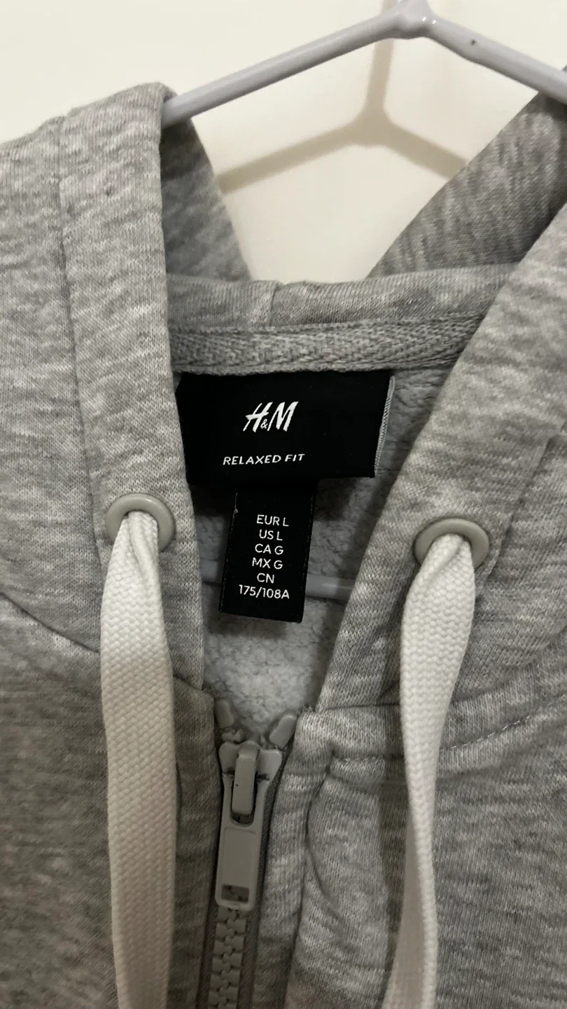 H&M Relaxed Fit Grey Zip-Up Hoodie - L image indicator(3)