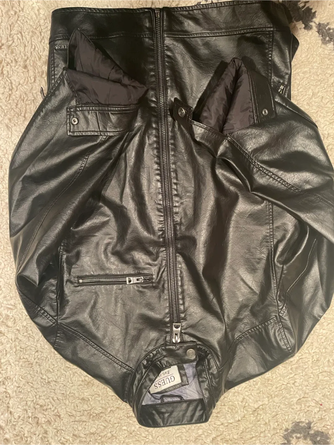 Guess Black Faux Leather Biker Jacket - Size L