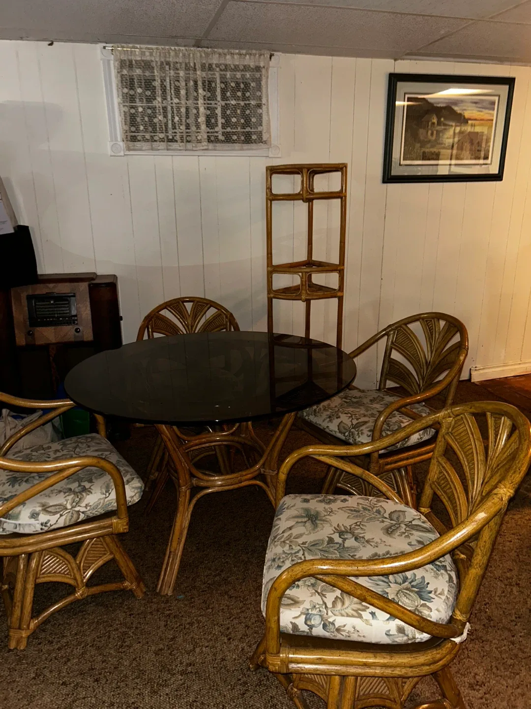 Vintage Rattan Dining Set - Table & 4 Chairs