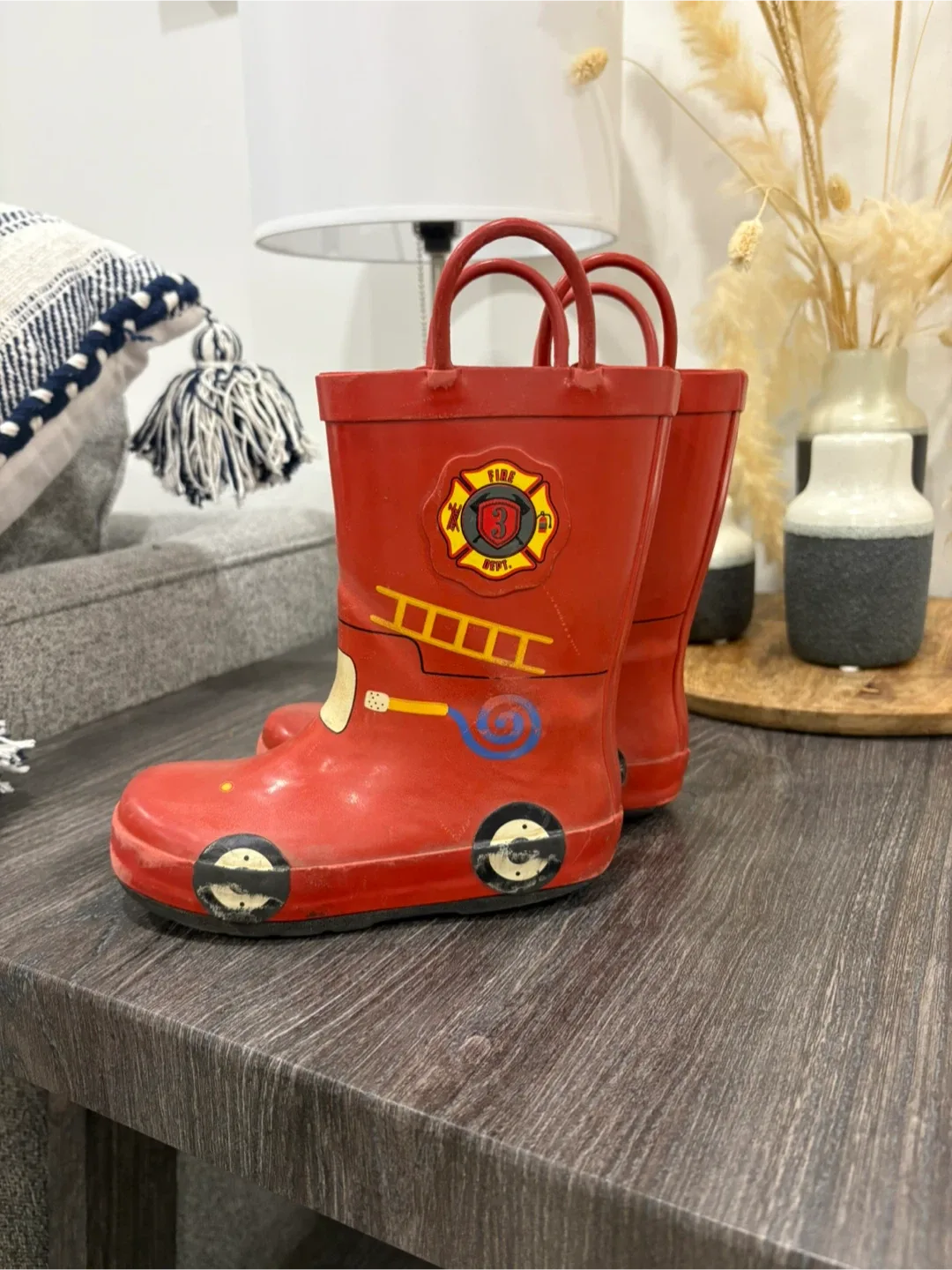 Kids Firetrucks Red Rain Boots