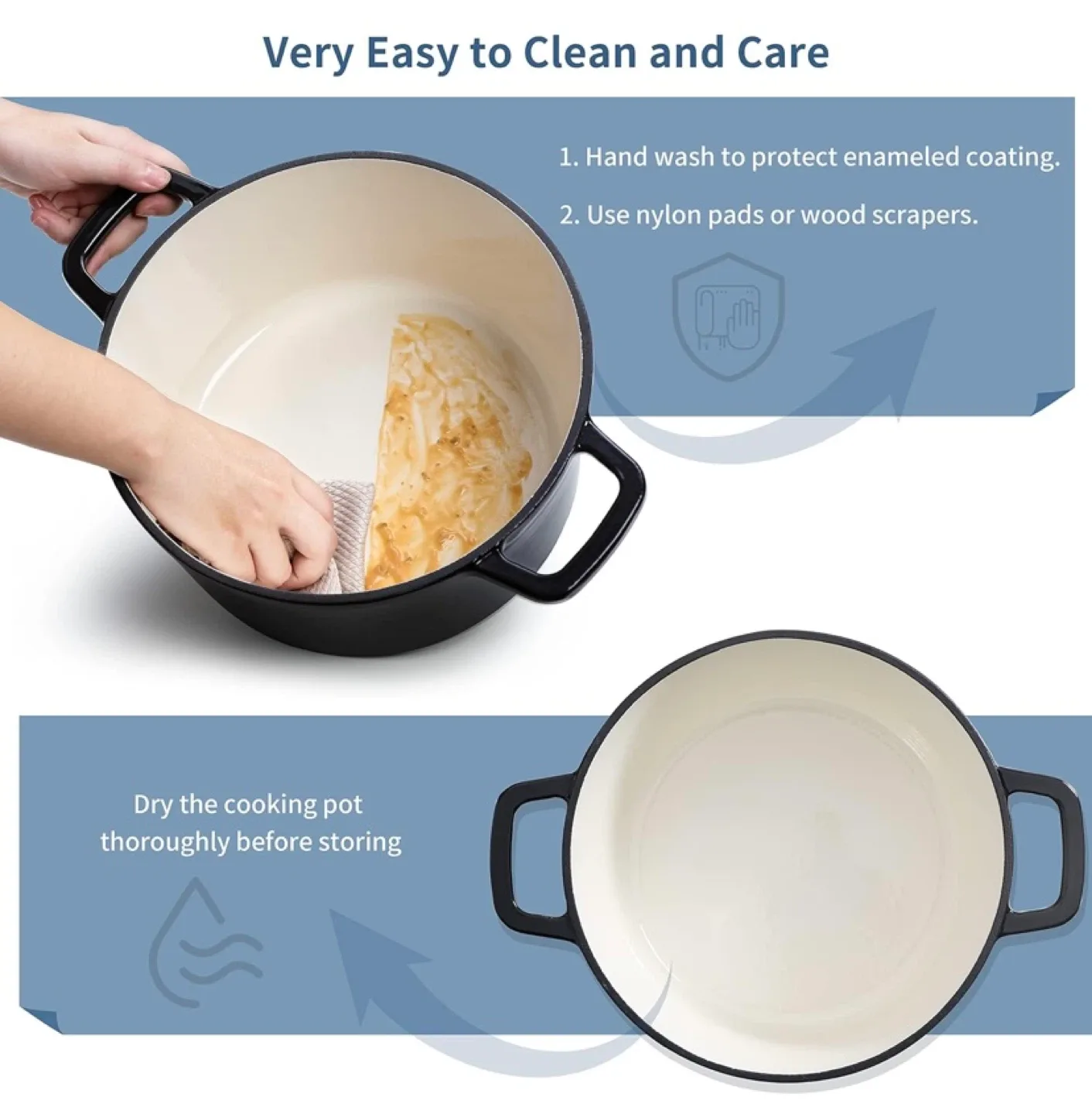 New Velaze 6 QT Enameled Cast Iron Dutch Oven Black image indicator(6)