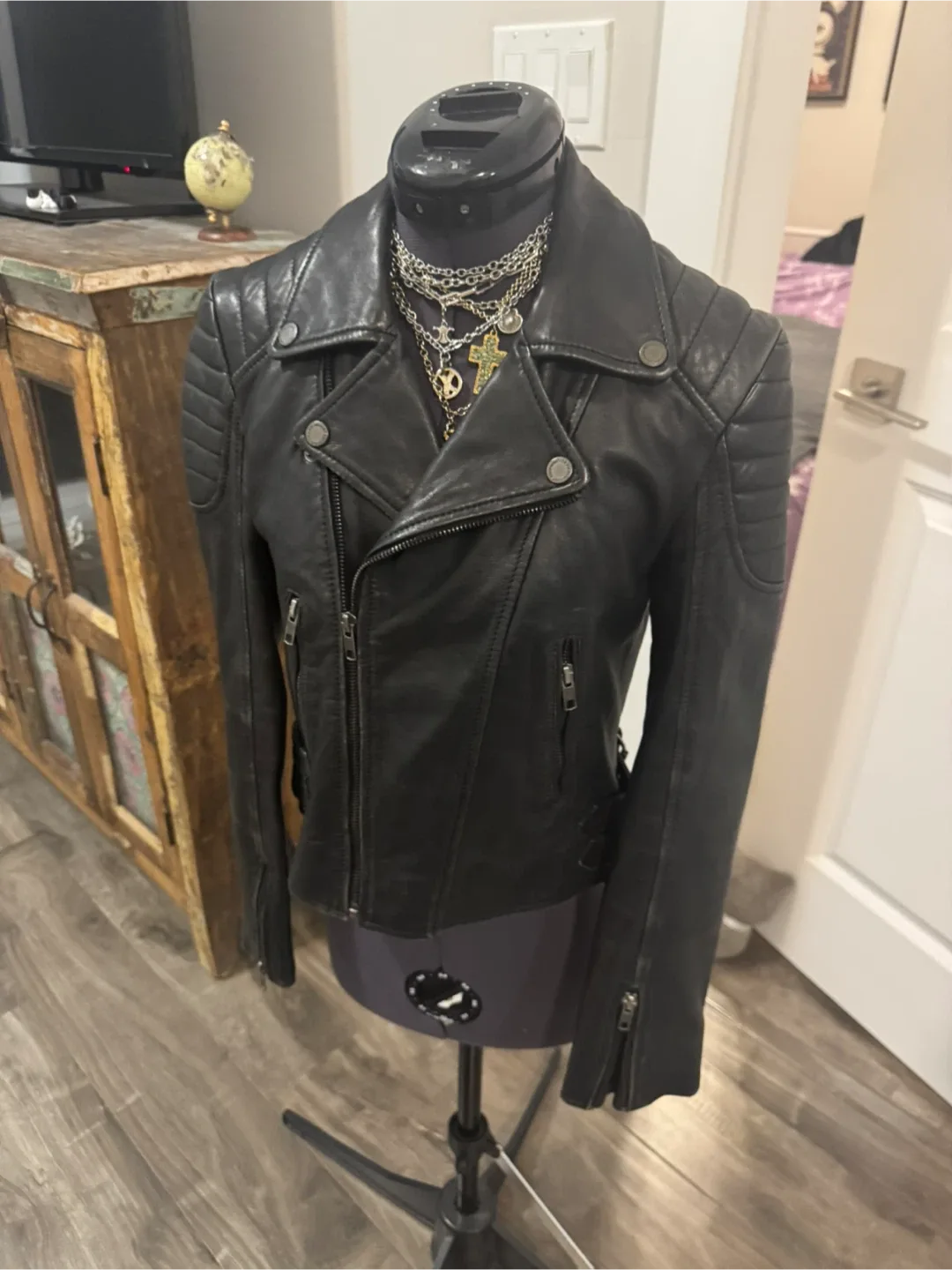 Black lambskin Leather quilted Moto Jacket - fits like xs image indicator(4)