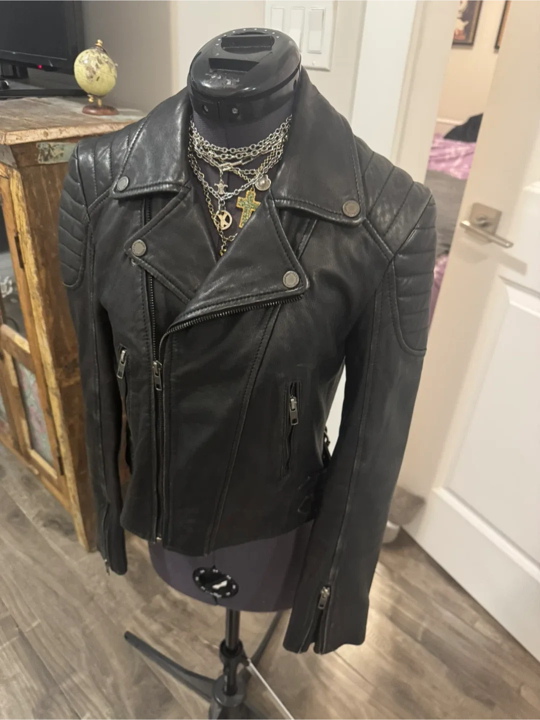 Black lambskin Leather quilted Moto Jacket - fits like xs image indicator(3)