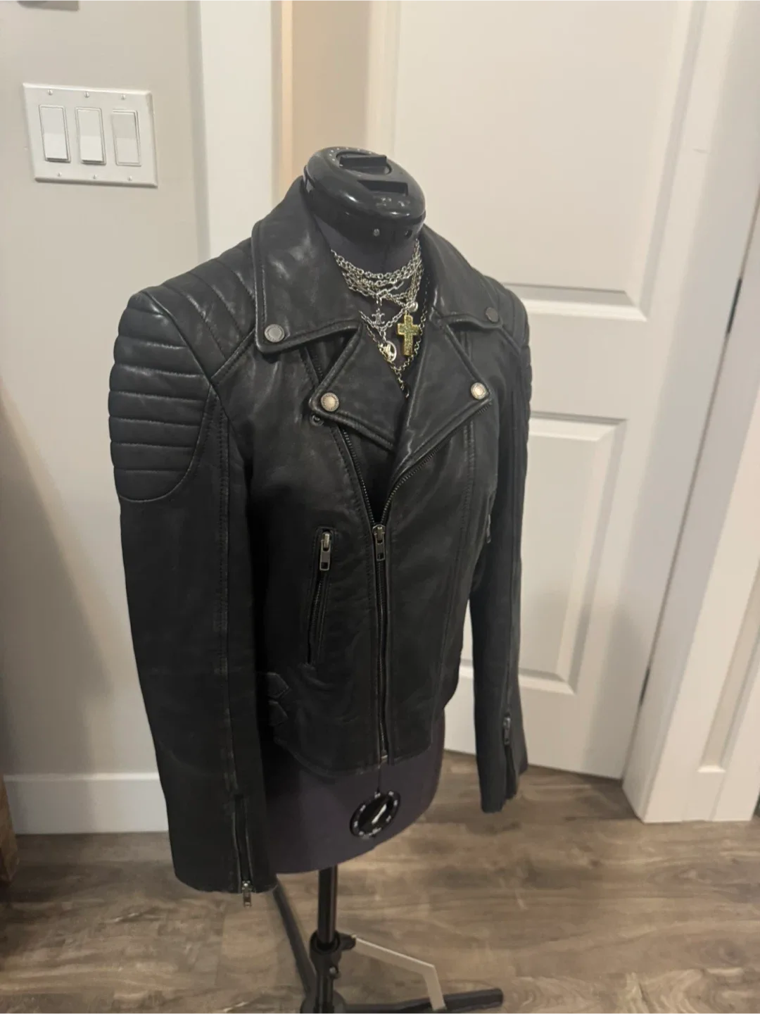 Black lambskin Leather quilted Moto Jacket - fits like xs image indicator(2)