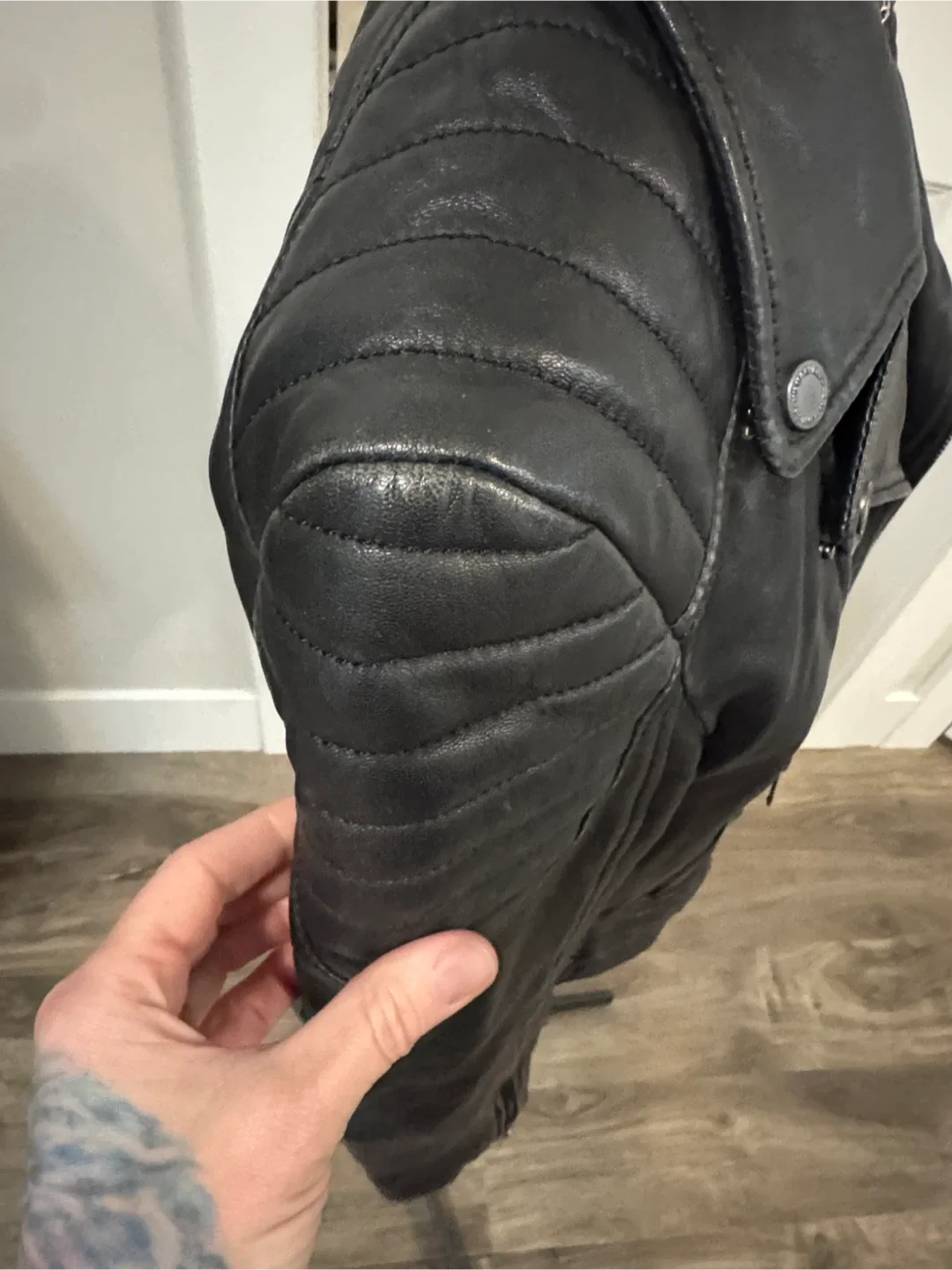 Black lambskin Leather quilted Moto Jacket - fits like xs image indicator(8)