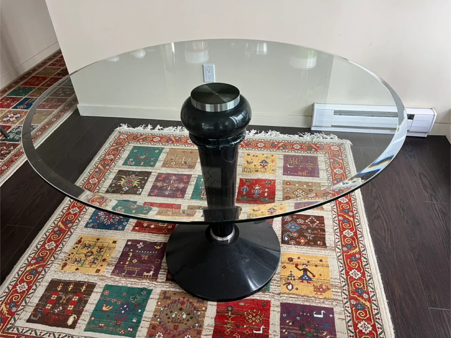 Glass Top Dining Table with Black Marble Base