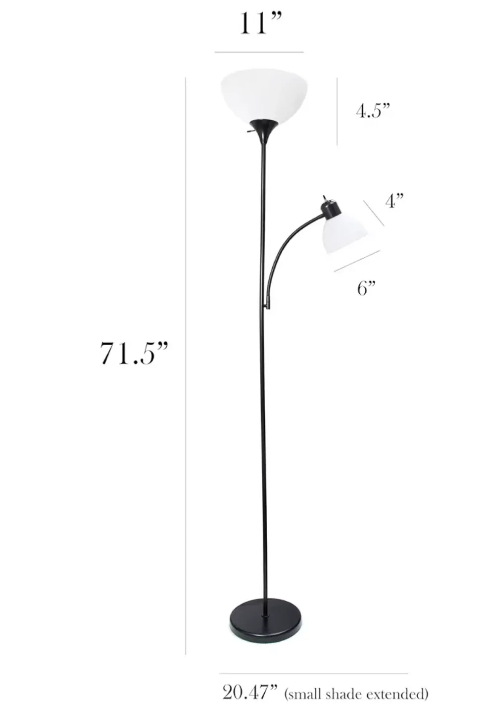 Floor Lamp with Reading Light, Black