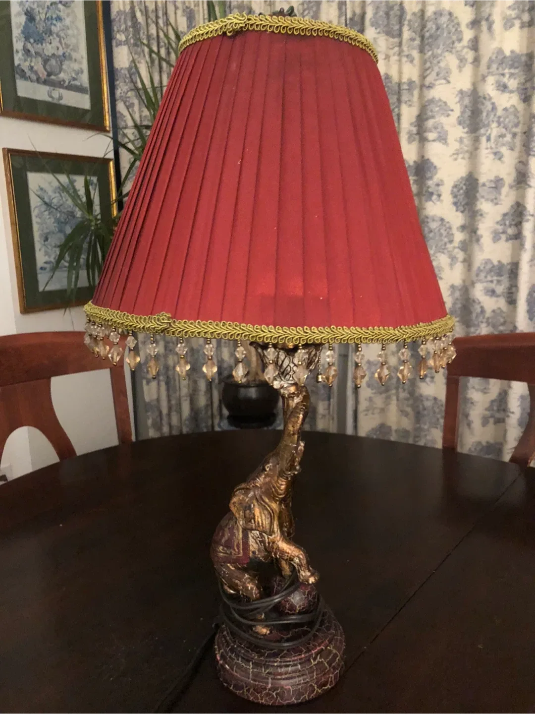 Elephant Table Lamp with Red Shade