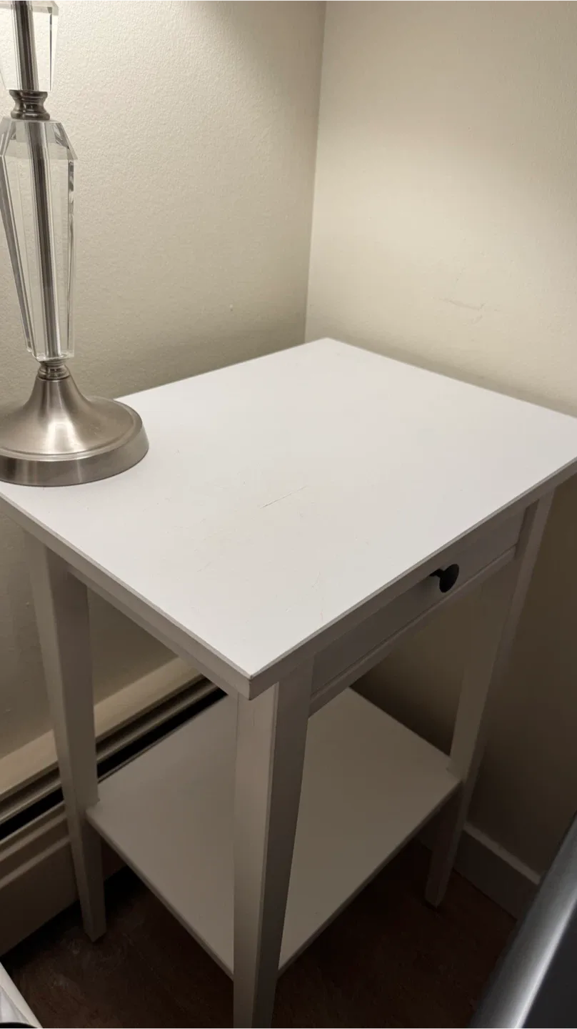 IKEA white bedside table with drawer & shelf image indicator(3)