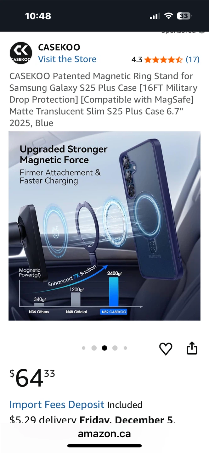 CASEKOO Magnetic Ring Stand Case  Samsung Galaxy S25 Plus - Blue - photo 3