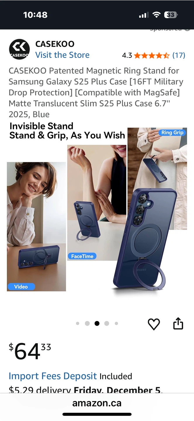 CASEKOO Magnetic Ring Stand Case  Samsung Galaxy S25 Plus - Blue - photo 4