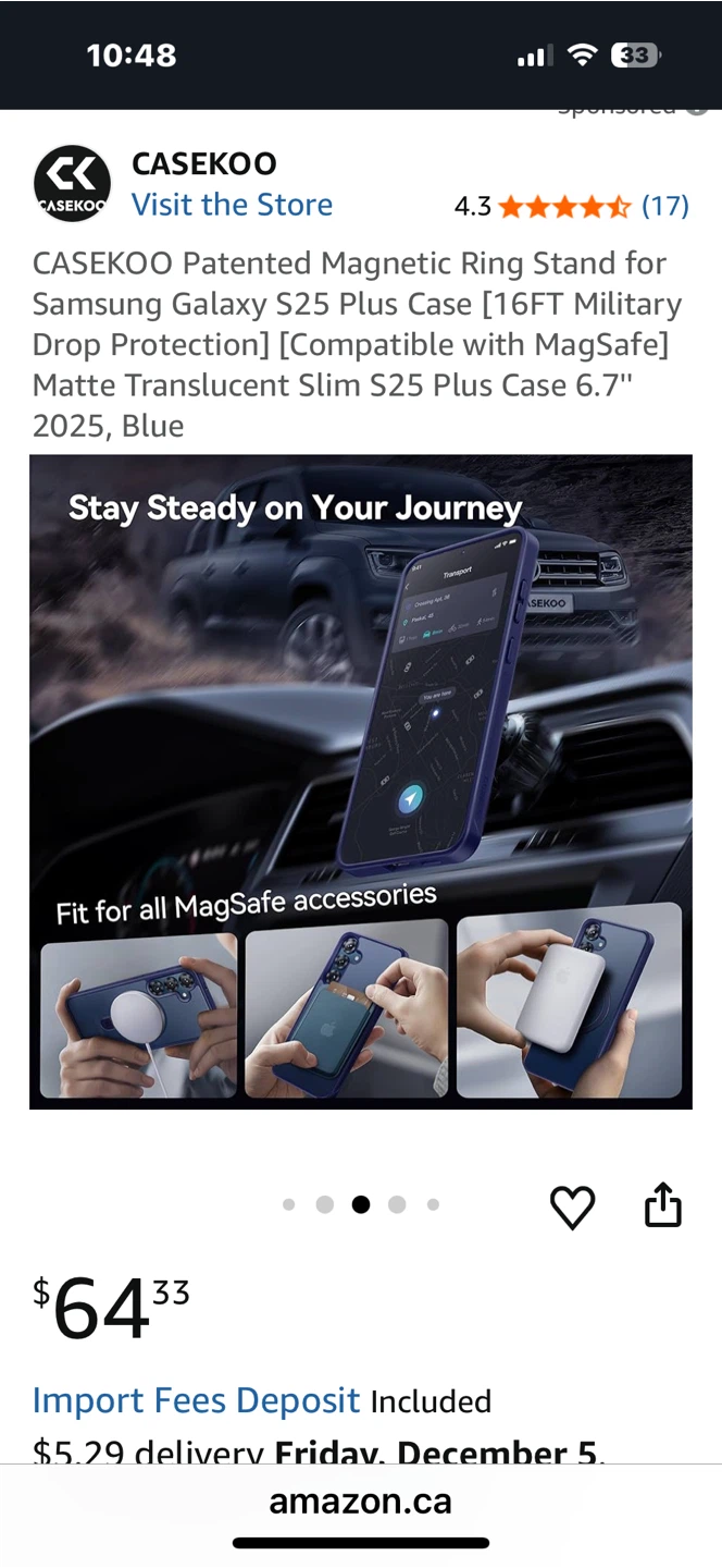 CASEKOO Magnetic Ring Stand Case  Samsung Galaxy S25 Plus - Blue - photo 5