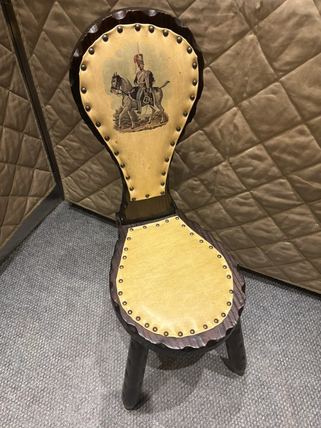 Vintage Wooden Milking Stool with Cavalry Print image indicator(2)