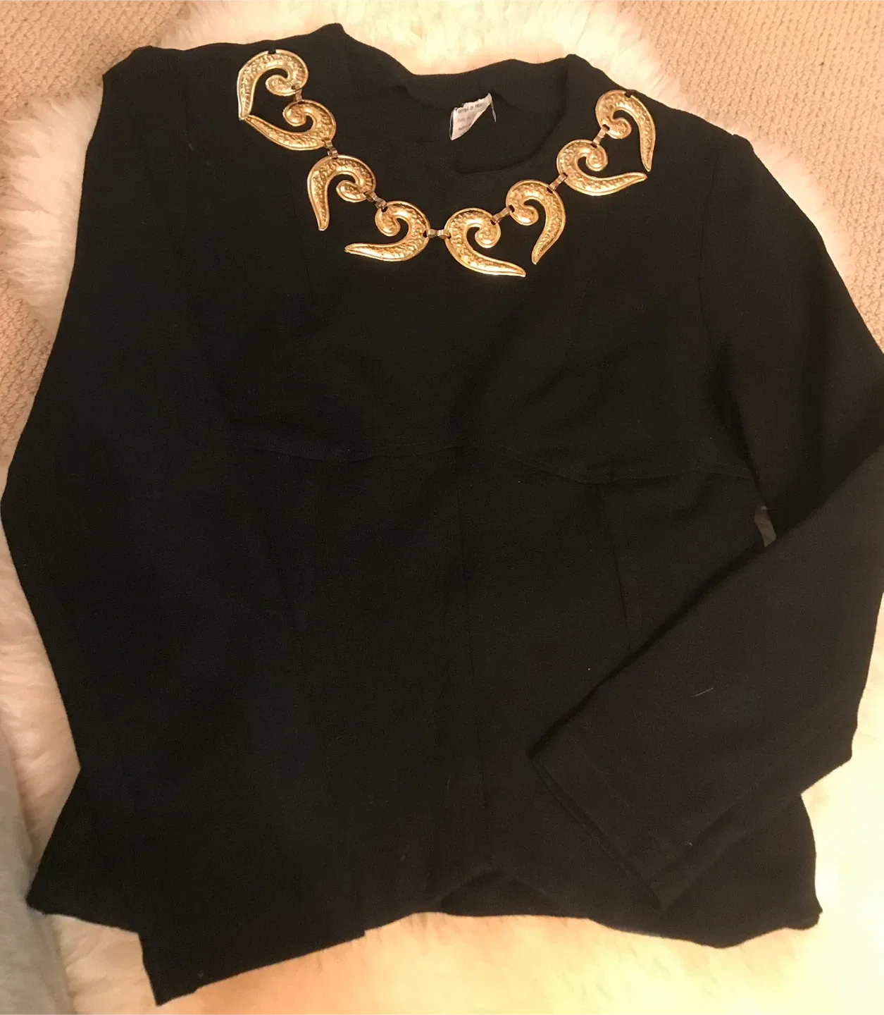 Black Top with Gold Necklace Detail