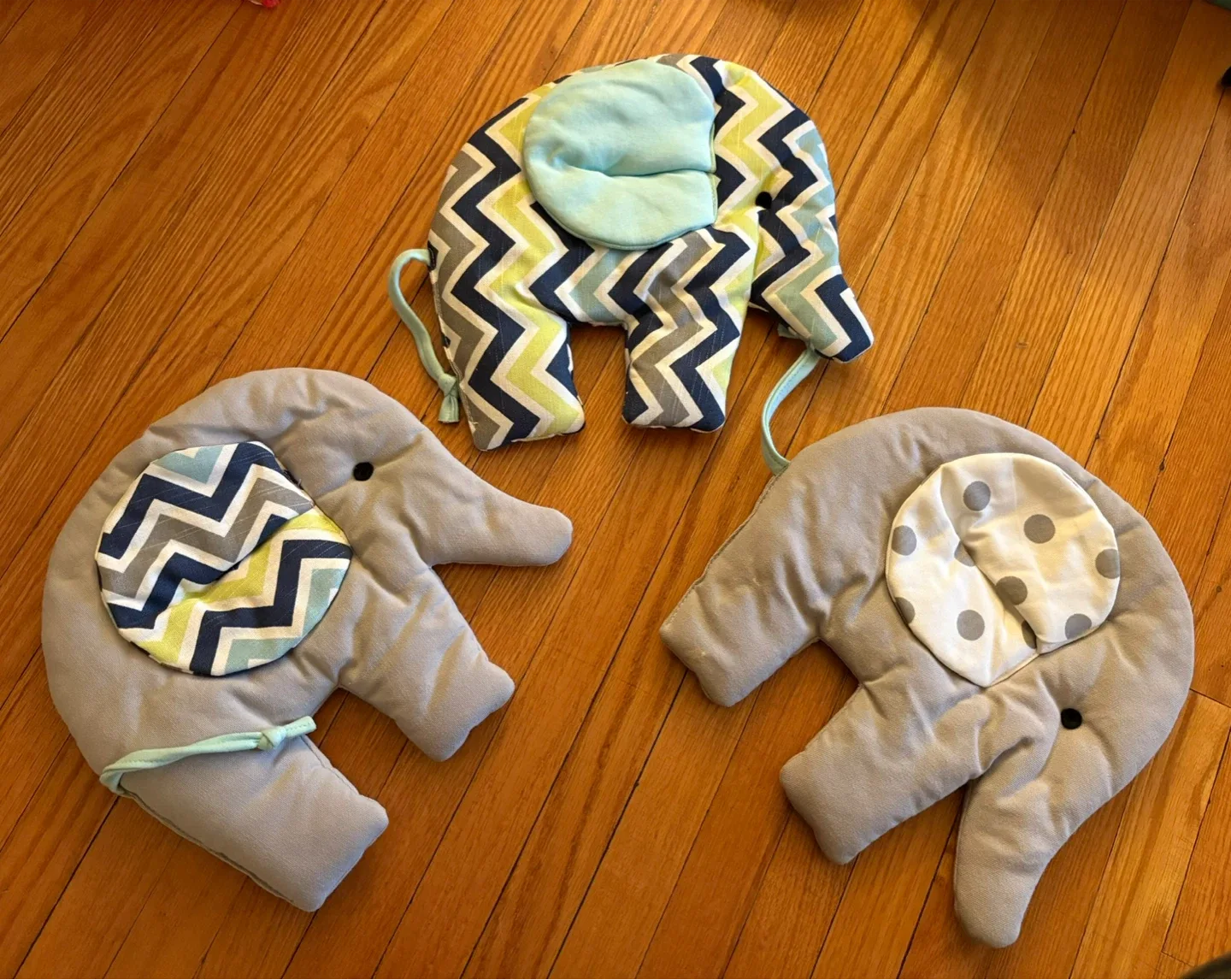 Fabric Elephant Nursery Decor Set - Grey, Blue, Zigzag