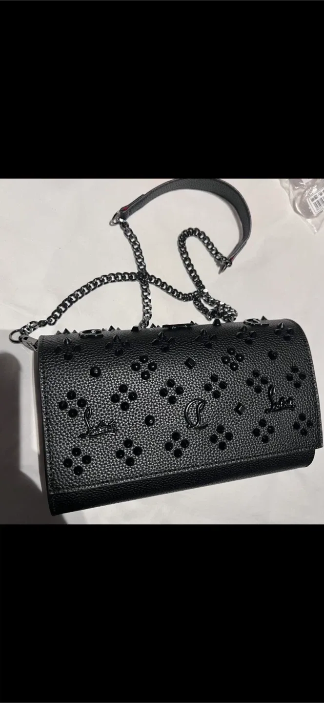 Louboutin Black Leather Wallet on Chain