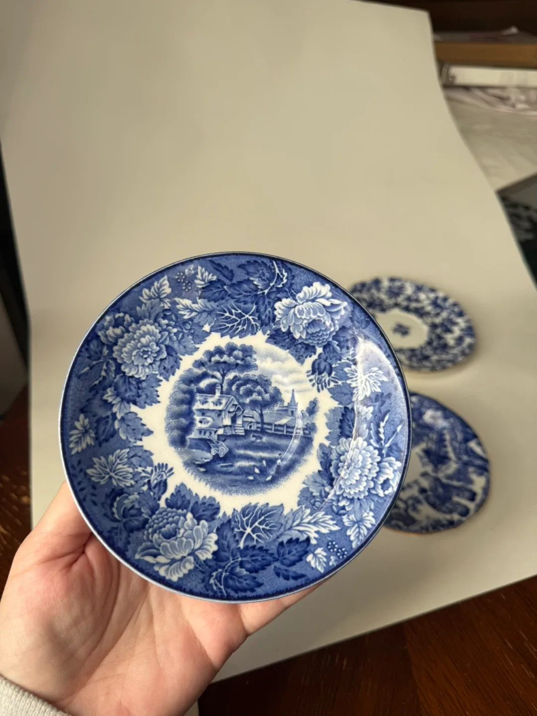 Assorted blue & white vintage small plates image indicator(10)