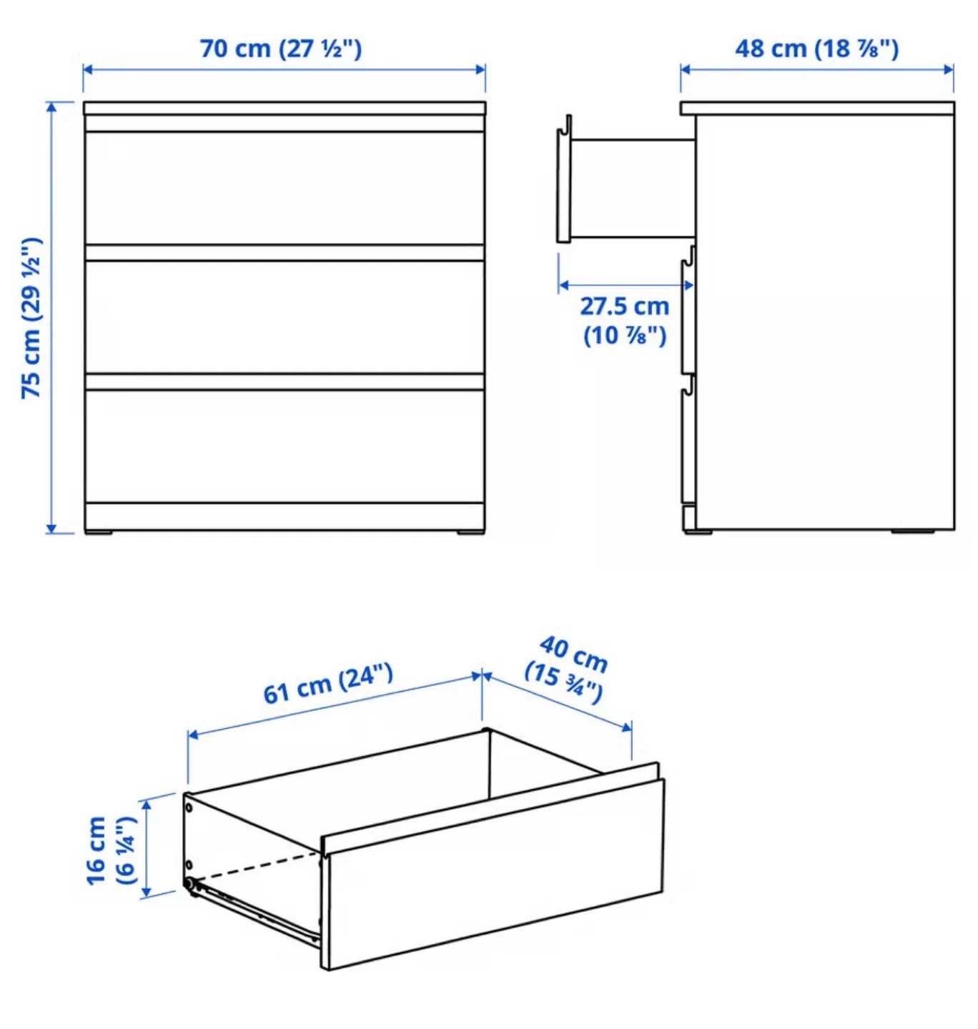 IKEA 3-Drawer Dresser - White image indicator(2)