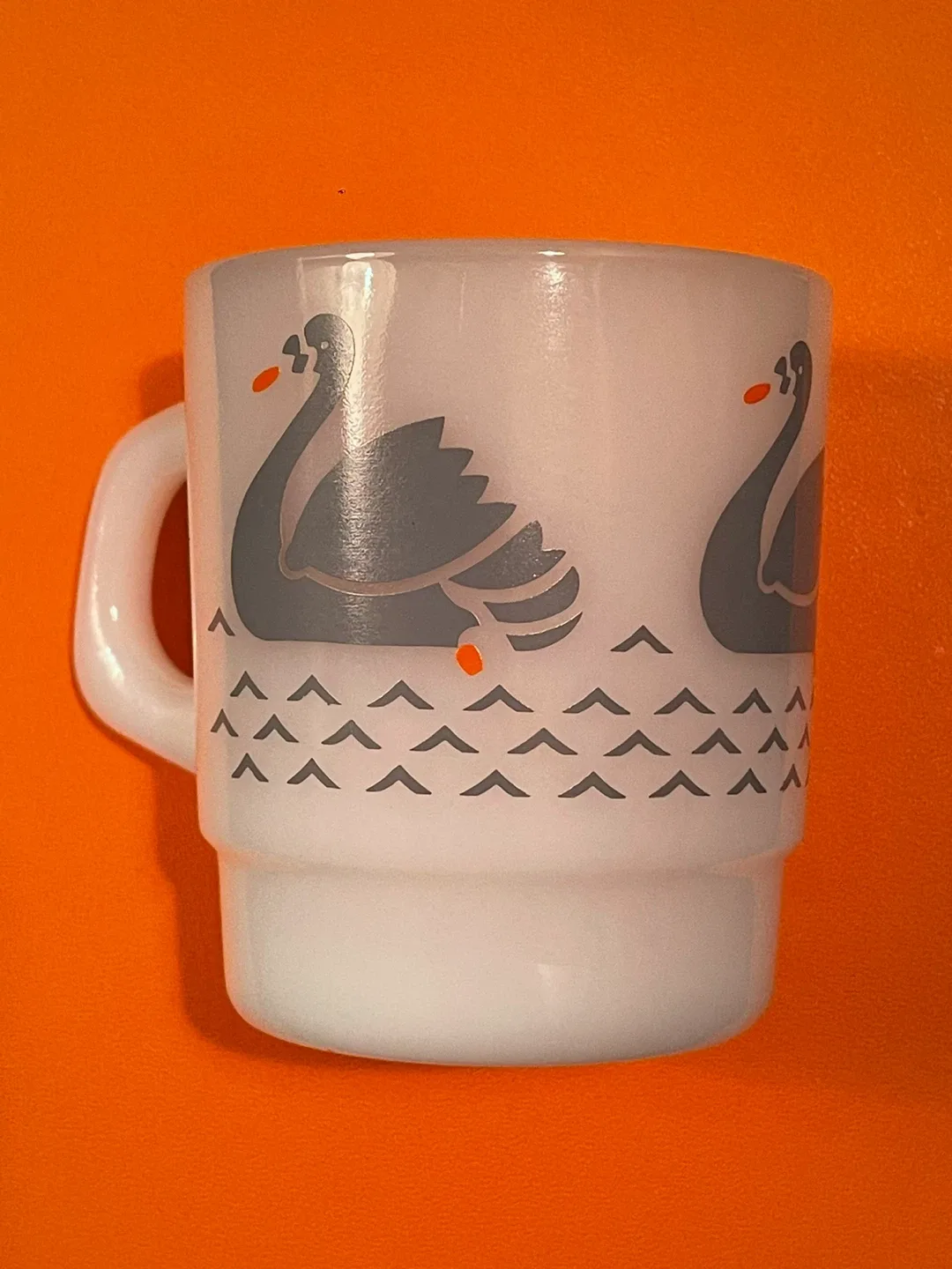 Vintage Galaxy Milk Glass Mug with Swan Design