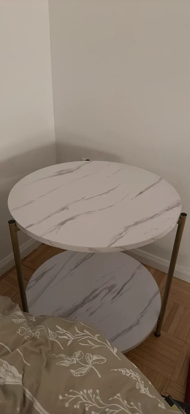 Round 2-Tier Side Table - White Marble