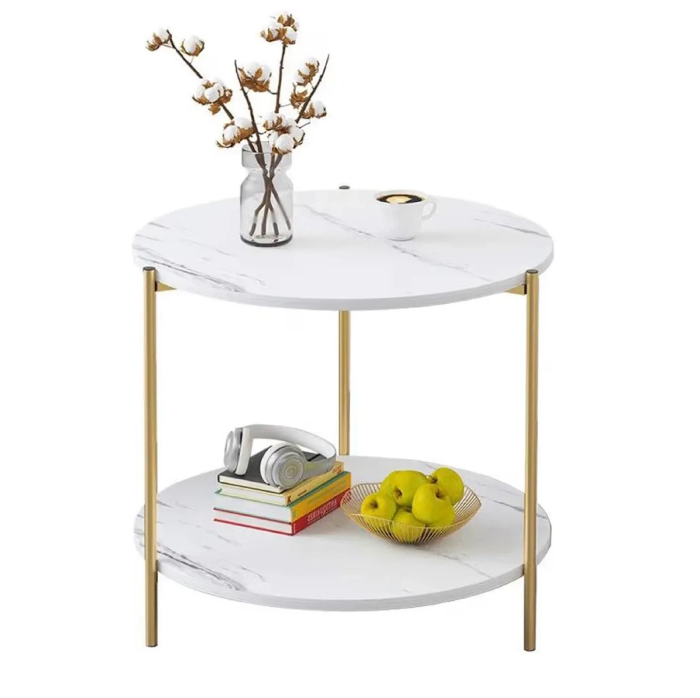 Round 2-Tier Side Table - White Marble image indicator(2)