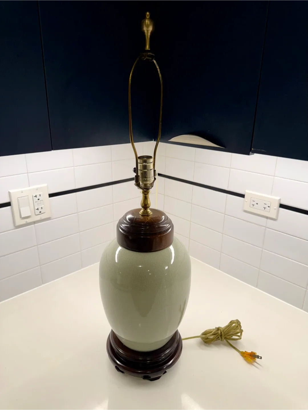 Vintage Frederick Cooper Celadon Crackle Glaze Lamp 1960’s