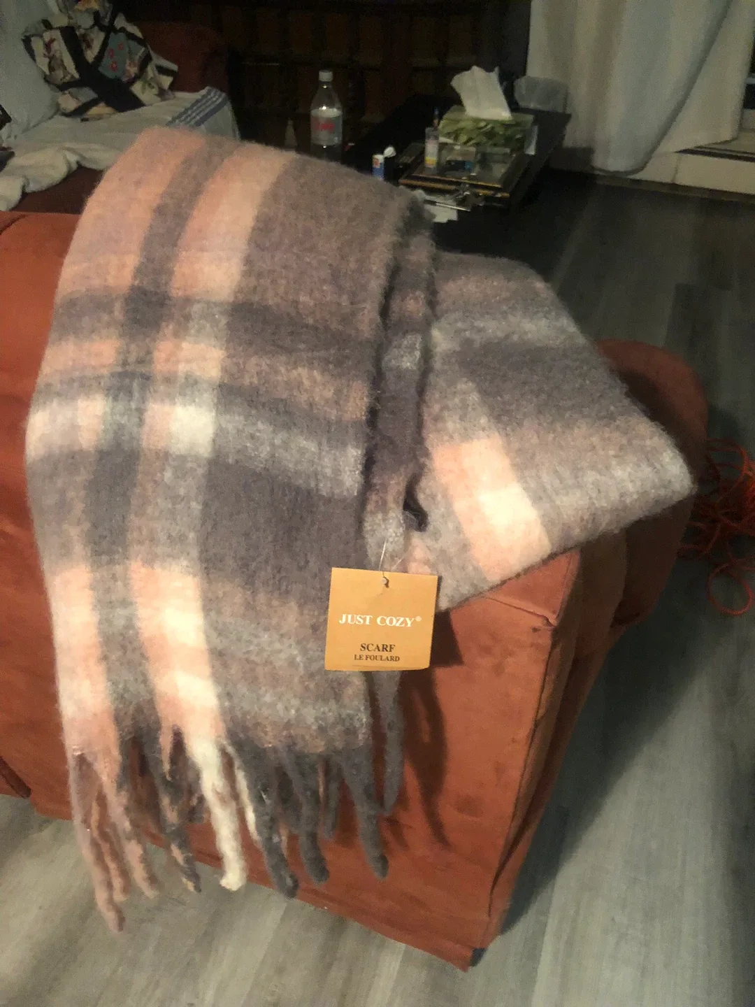 Just Cozy Scarf - Pink/Grey Plaid