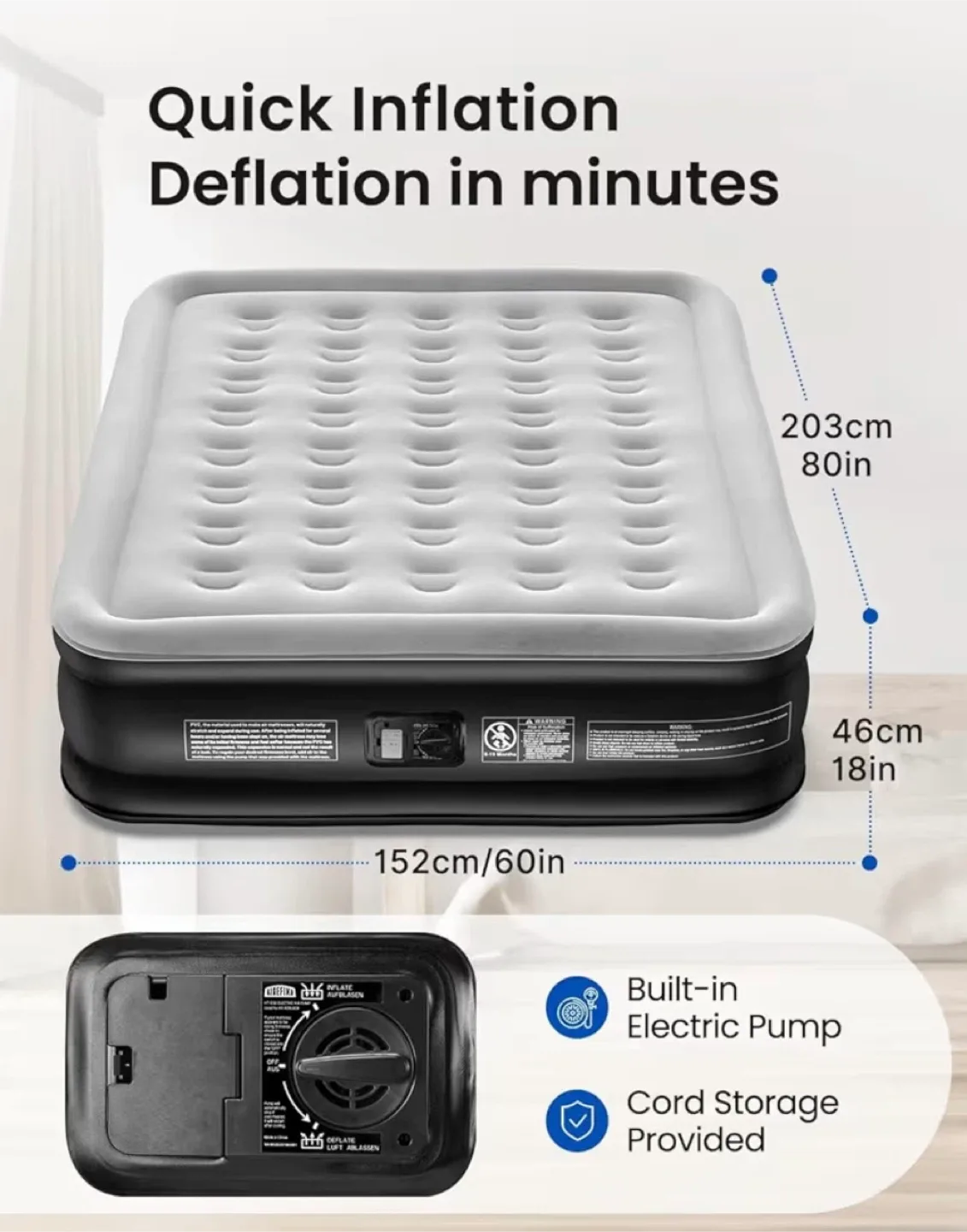 Queen Size Air Mattress with Built-in Pump