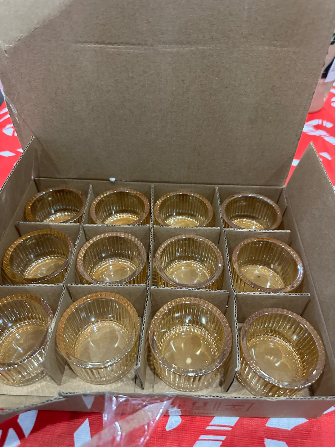 Set of 12 Amber Glass Candle Holders