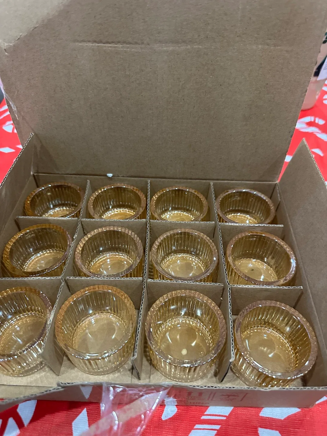 Set of 12 Amber Glass Candle Holders