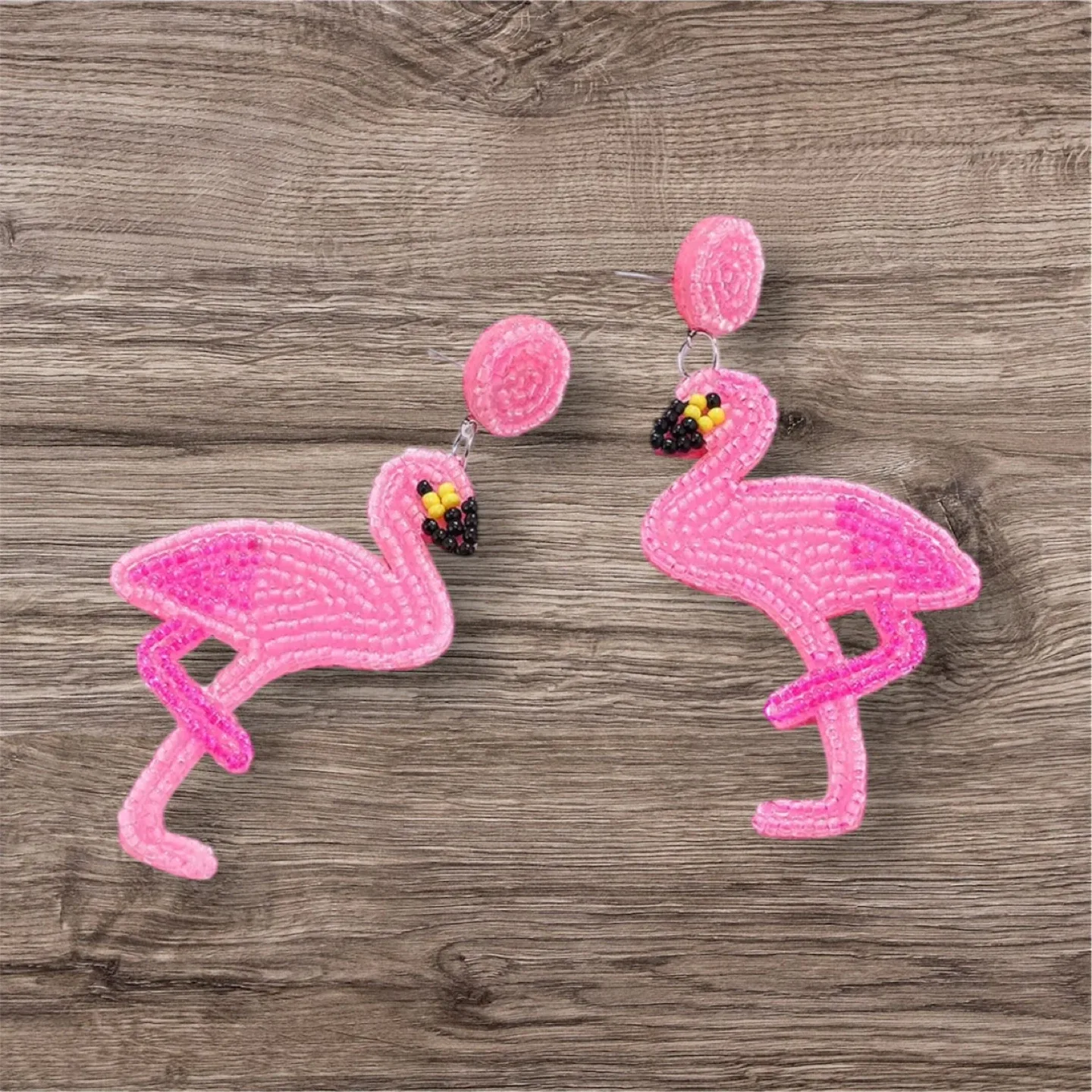 Pink Flamingo Beaded Drop Earrings