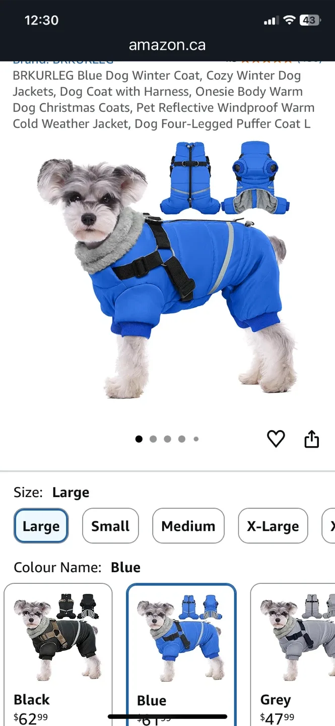 BRKURLEG Blue Dog Winter Coat, Size L image indicator(4)