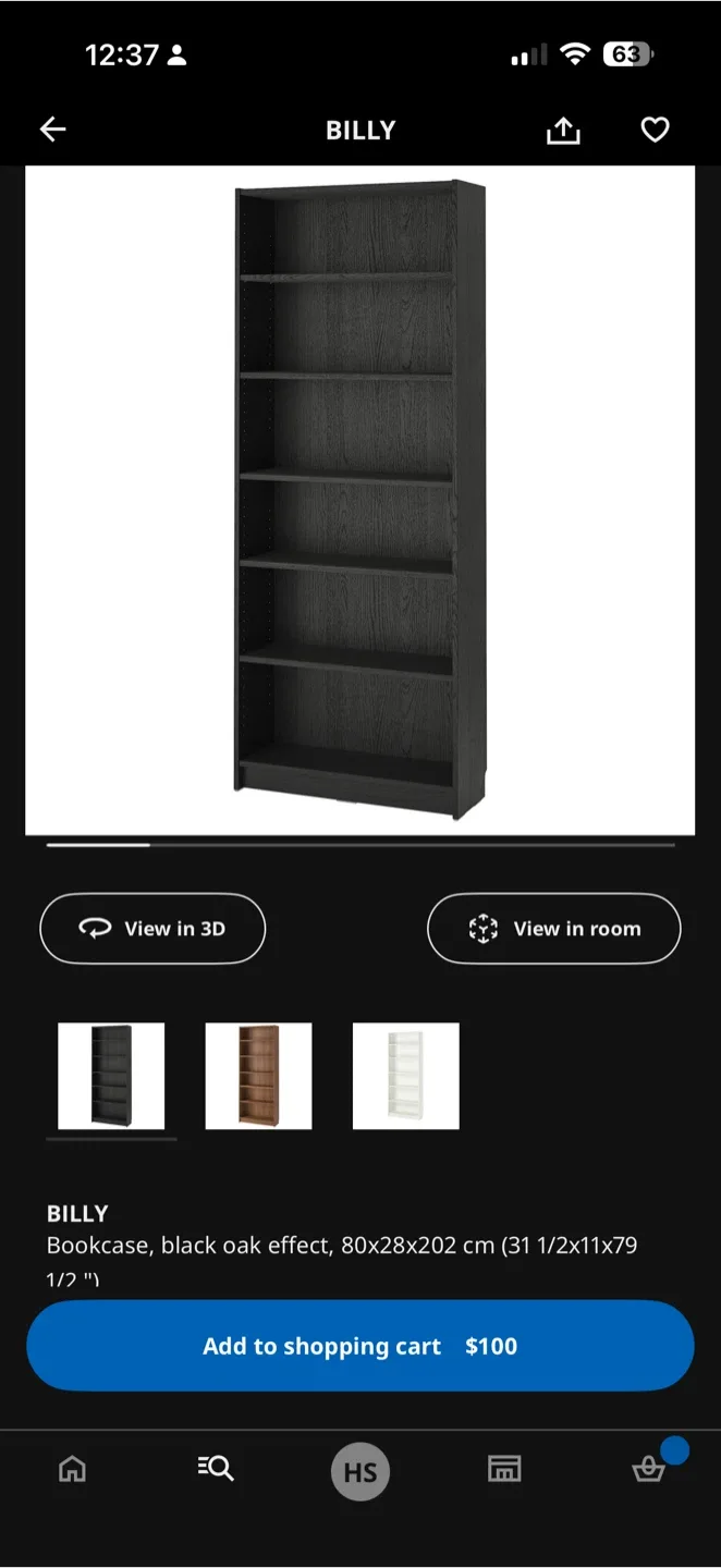 IKEA Billy Bookcase with Heigh Extension- Black Oak Effect