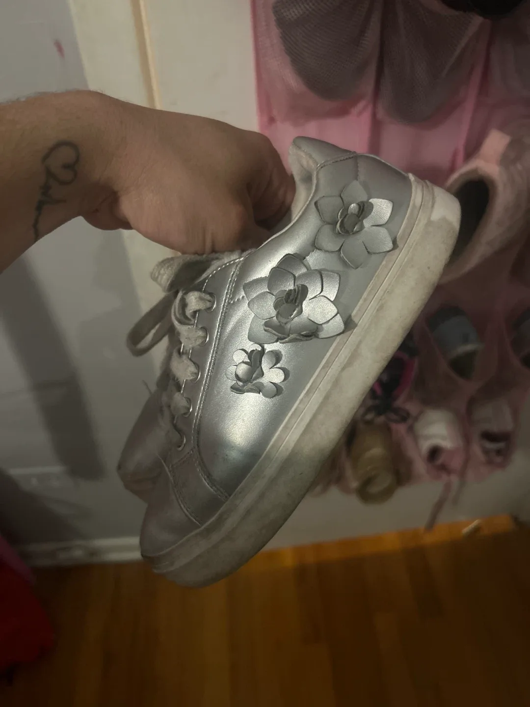 Girls Size 2 Silver Sneakers