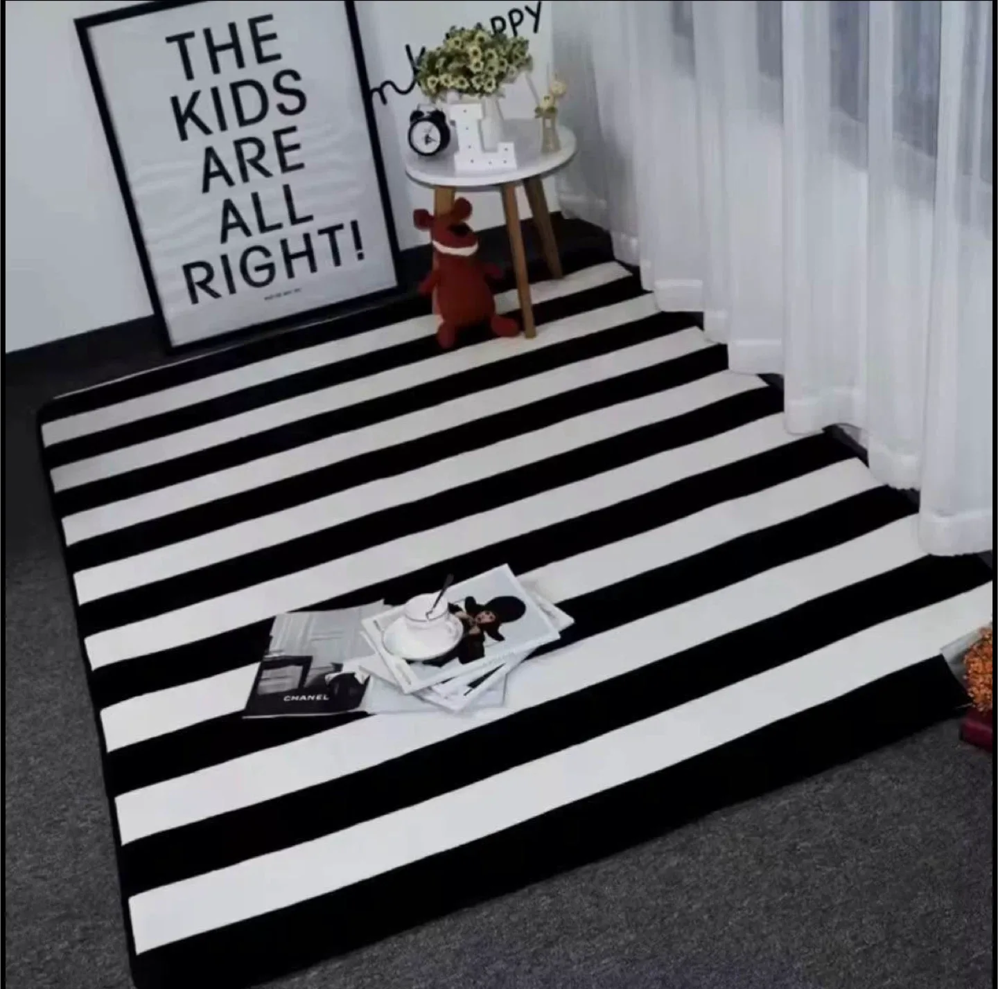 Black and White Striped Rug