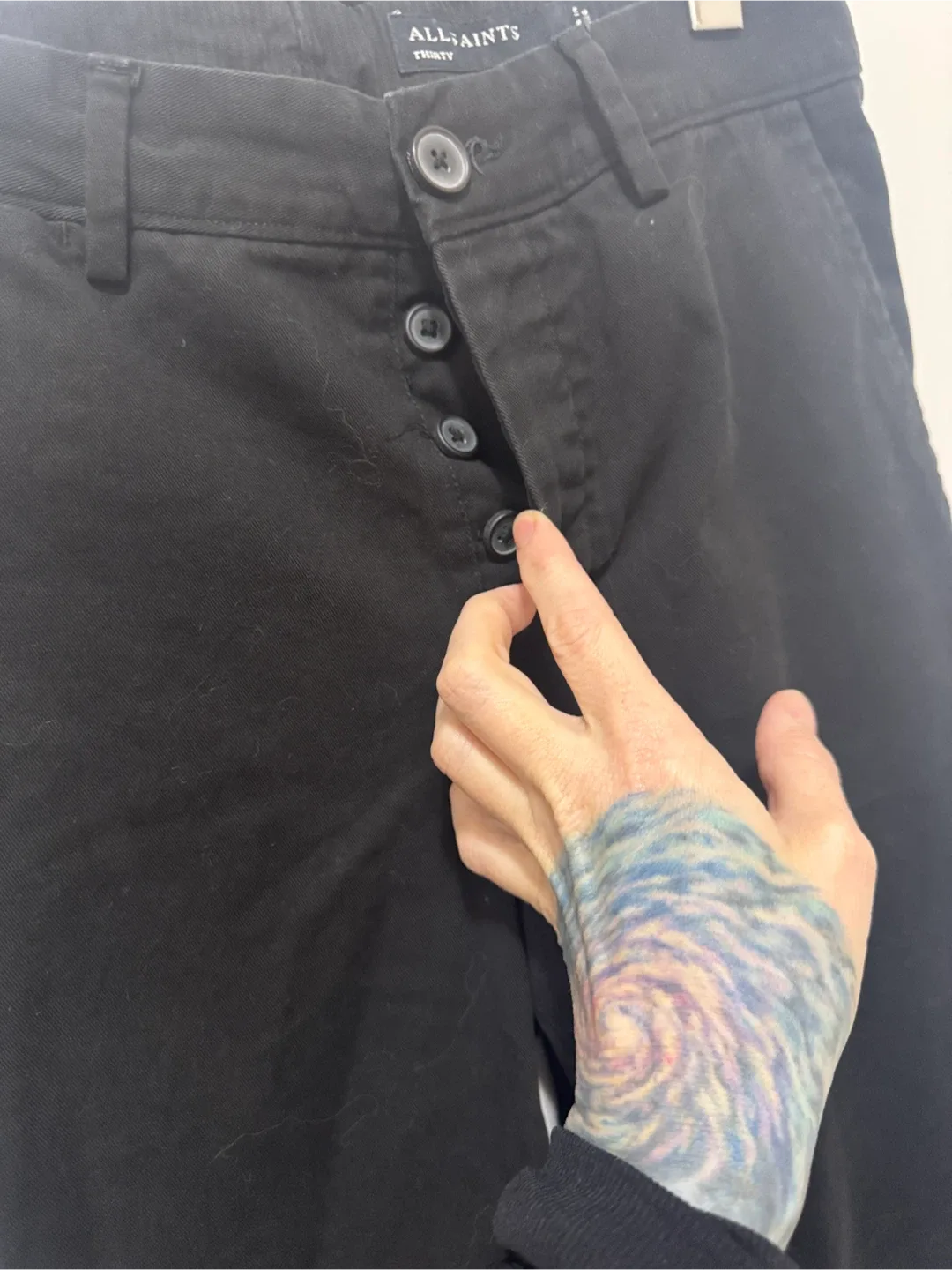 All Saints “pacifico chino” black cotton pants sz 30 image indicator(5)