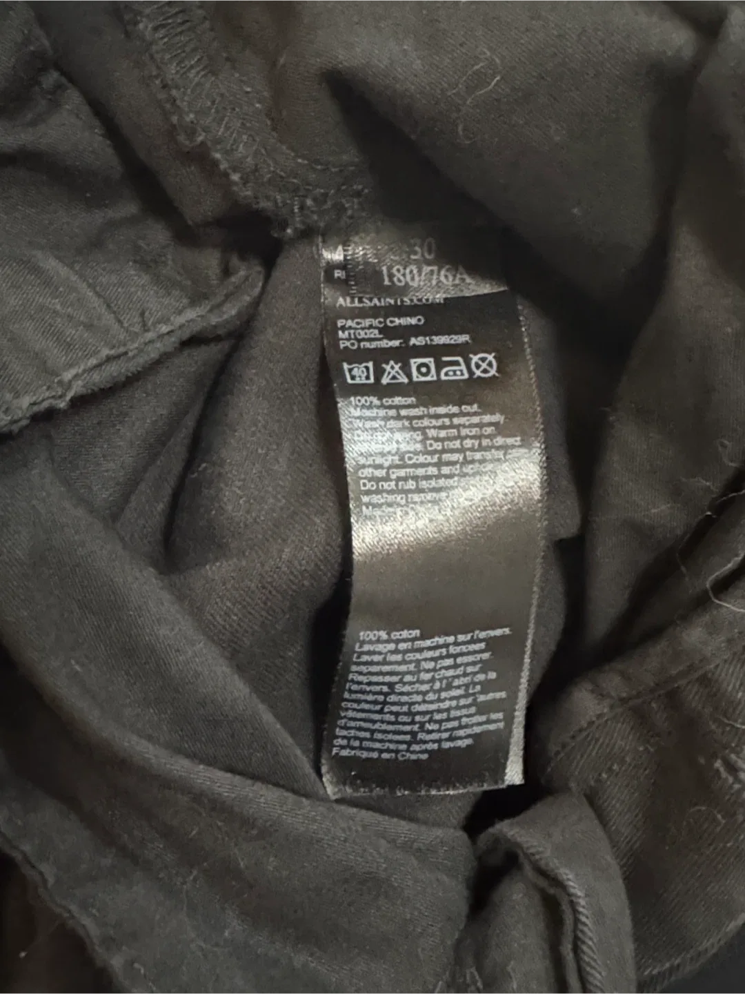 All Saints “pacifico chino” black cotton pants sz 30 image indicator(8)