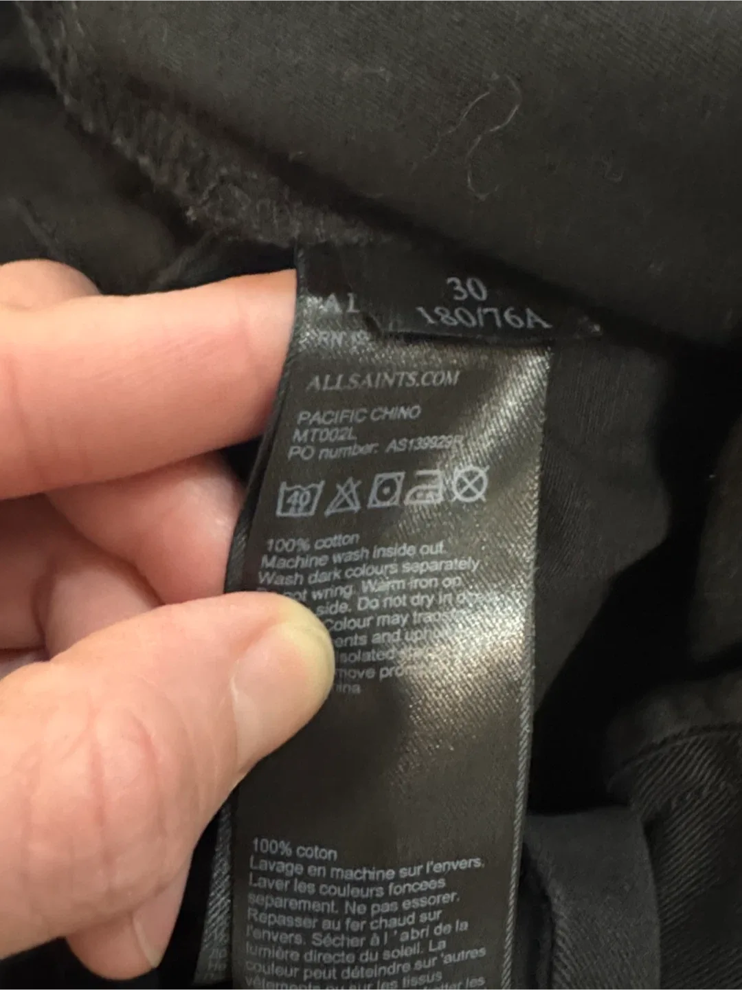 All Saints “pacifico chino” black cotton pants sz 30 image indicator(9)