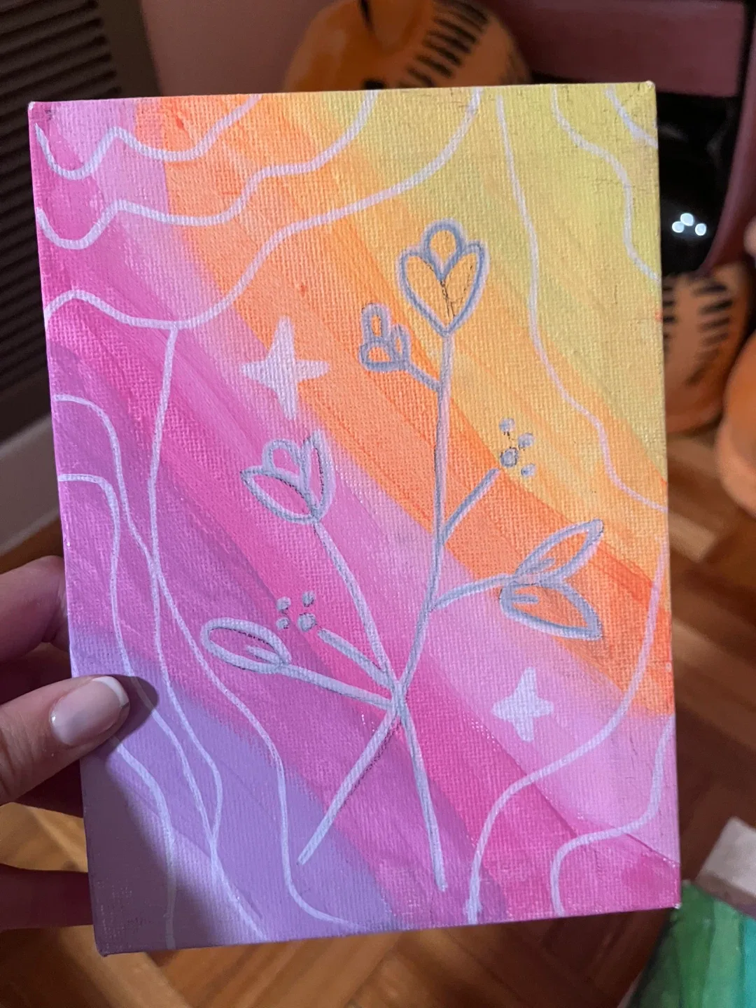 Hand-Painted Floral Canvas Art