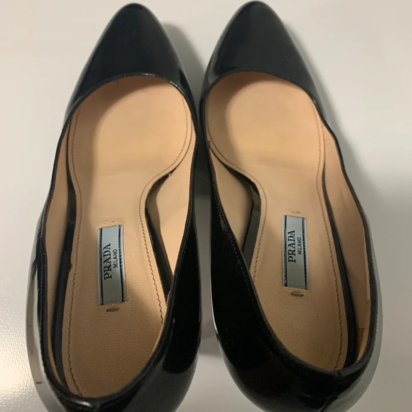 Prada Black Patent Leather Heels - Size 39.5 image indicator(2)
