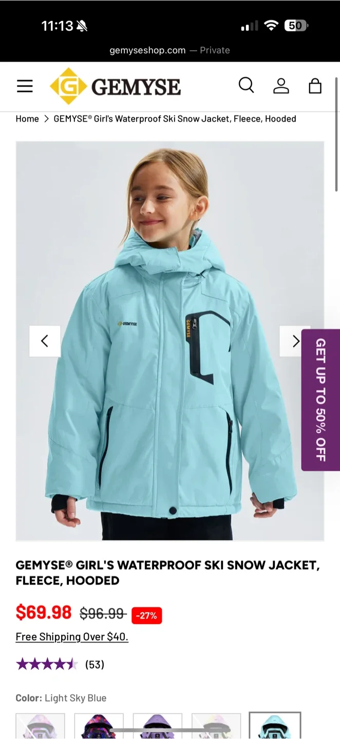 Gemyse Girl's Waterproof Ski Snow Jacket, XL