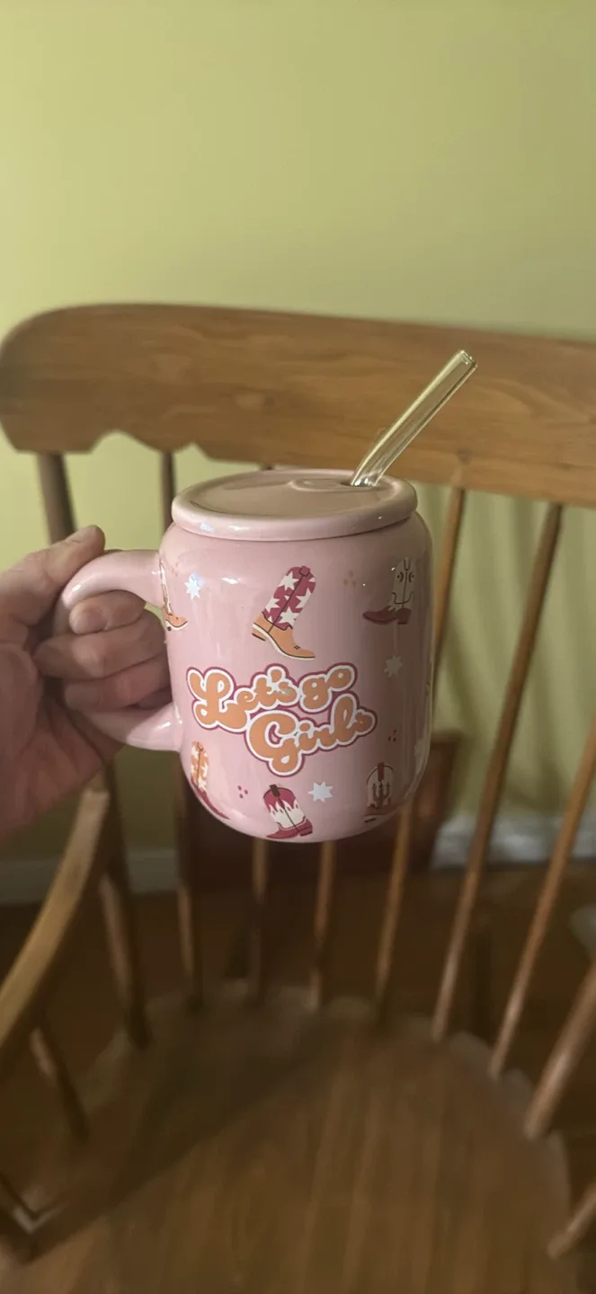 Pink "Let's Go Girls" Mug with Straw