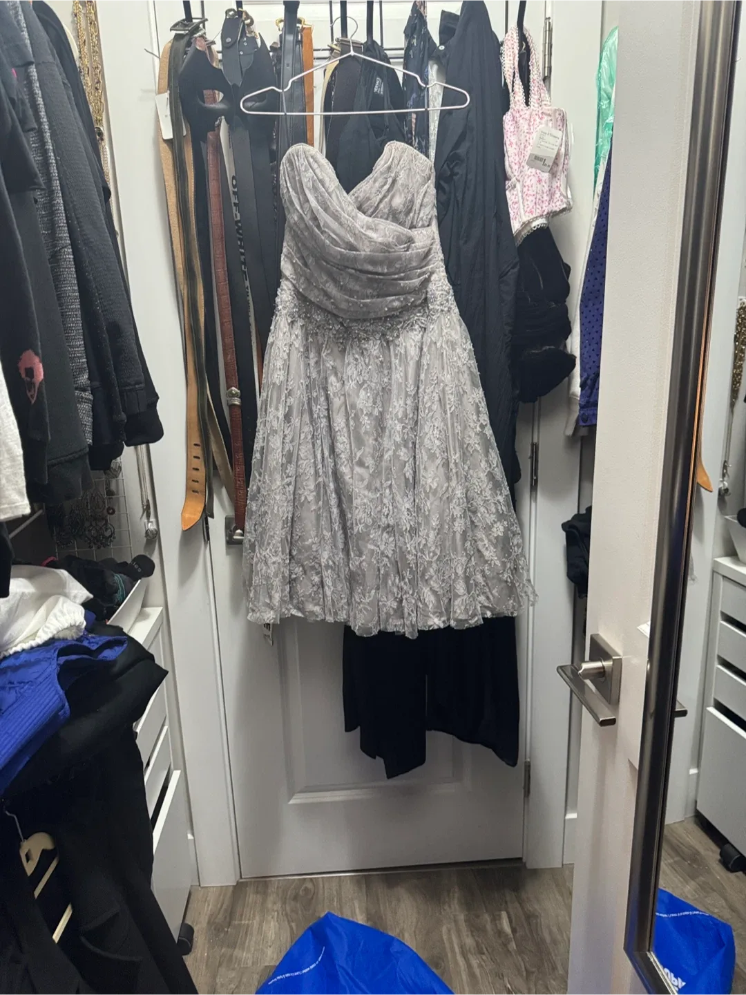 Catherine regehr grey lace & silk strapless dress. Small image indicator(6)