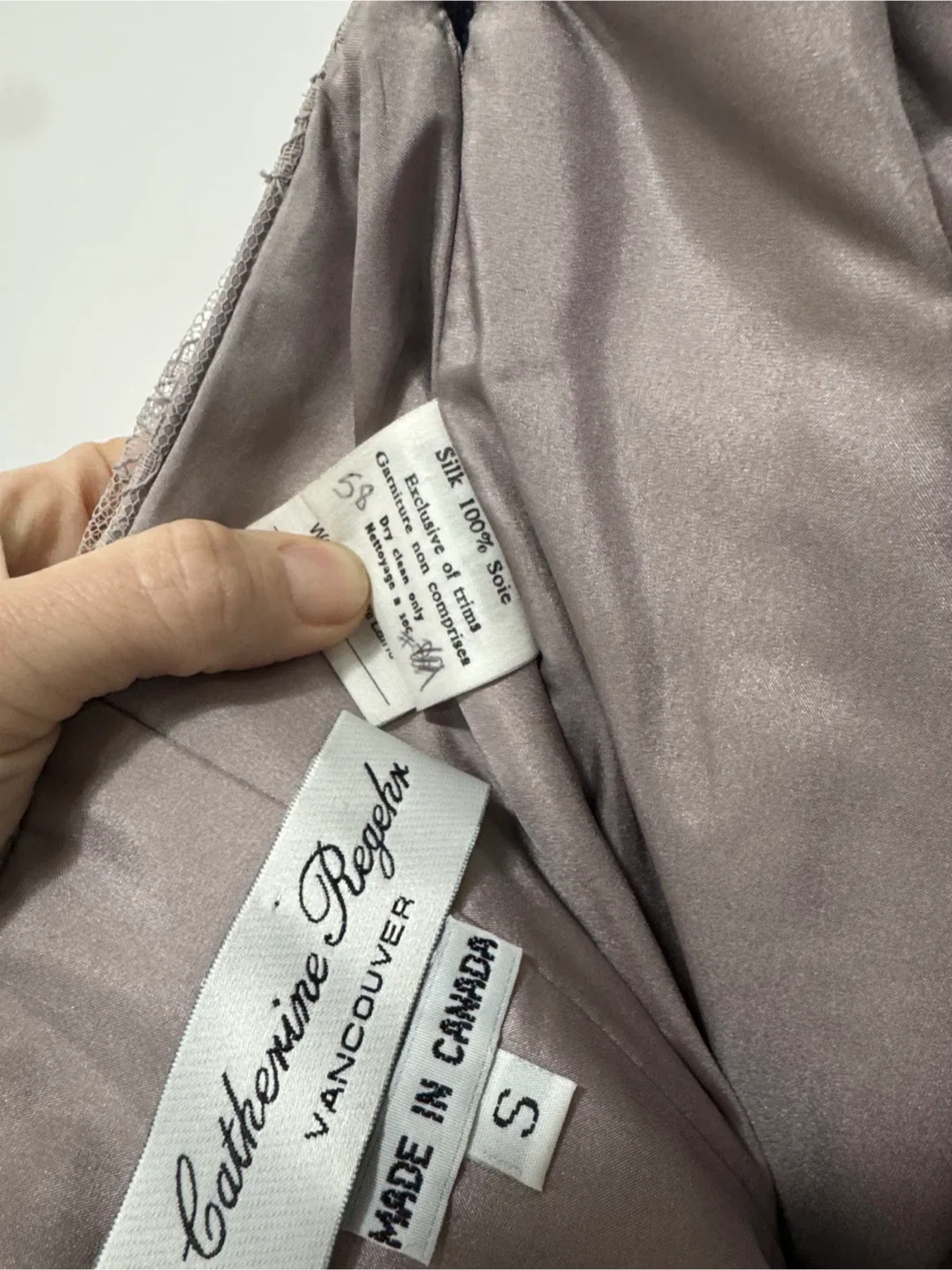 Catherine regehr grey lace & silk strapless dress. Small image indicator(9)