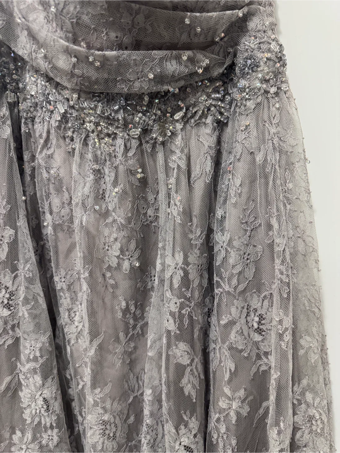 Catherine regehr grey lace & silk strapless dress. Small image indicator(3)