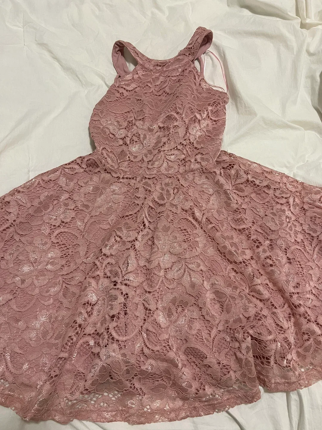 Pink Lace Halter Dress