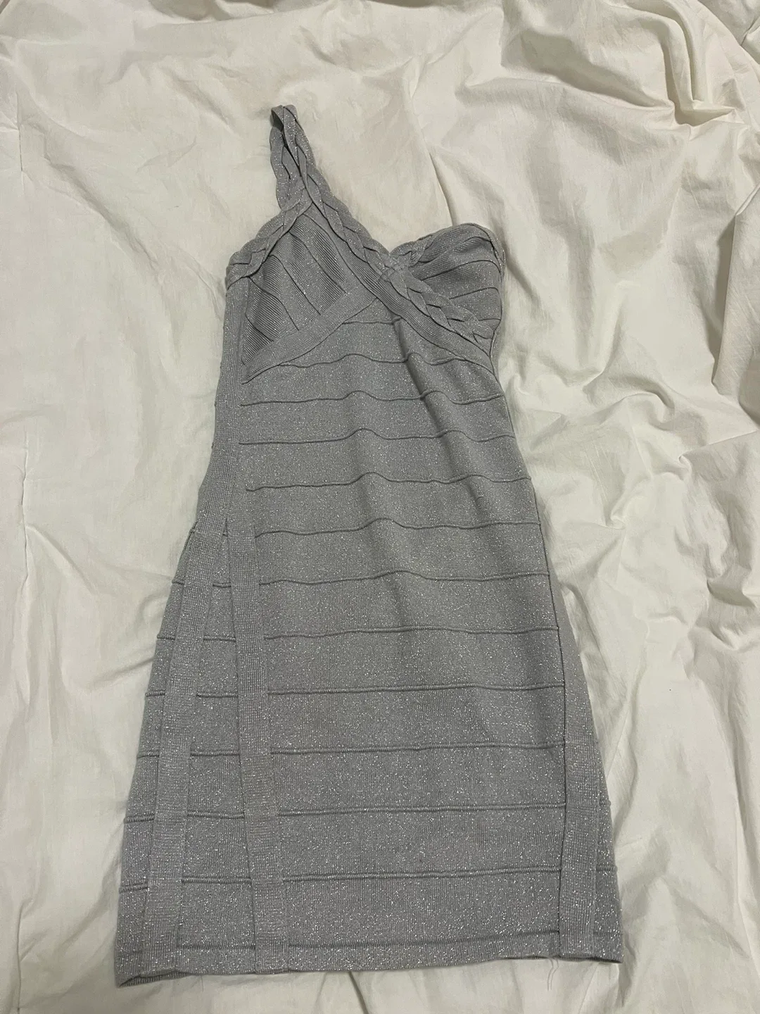 Silver One-Shoulder Bandage Dress